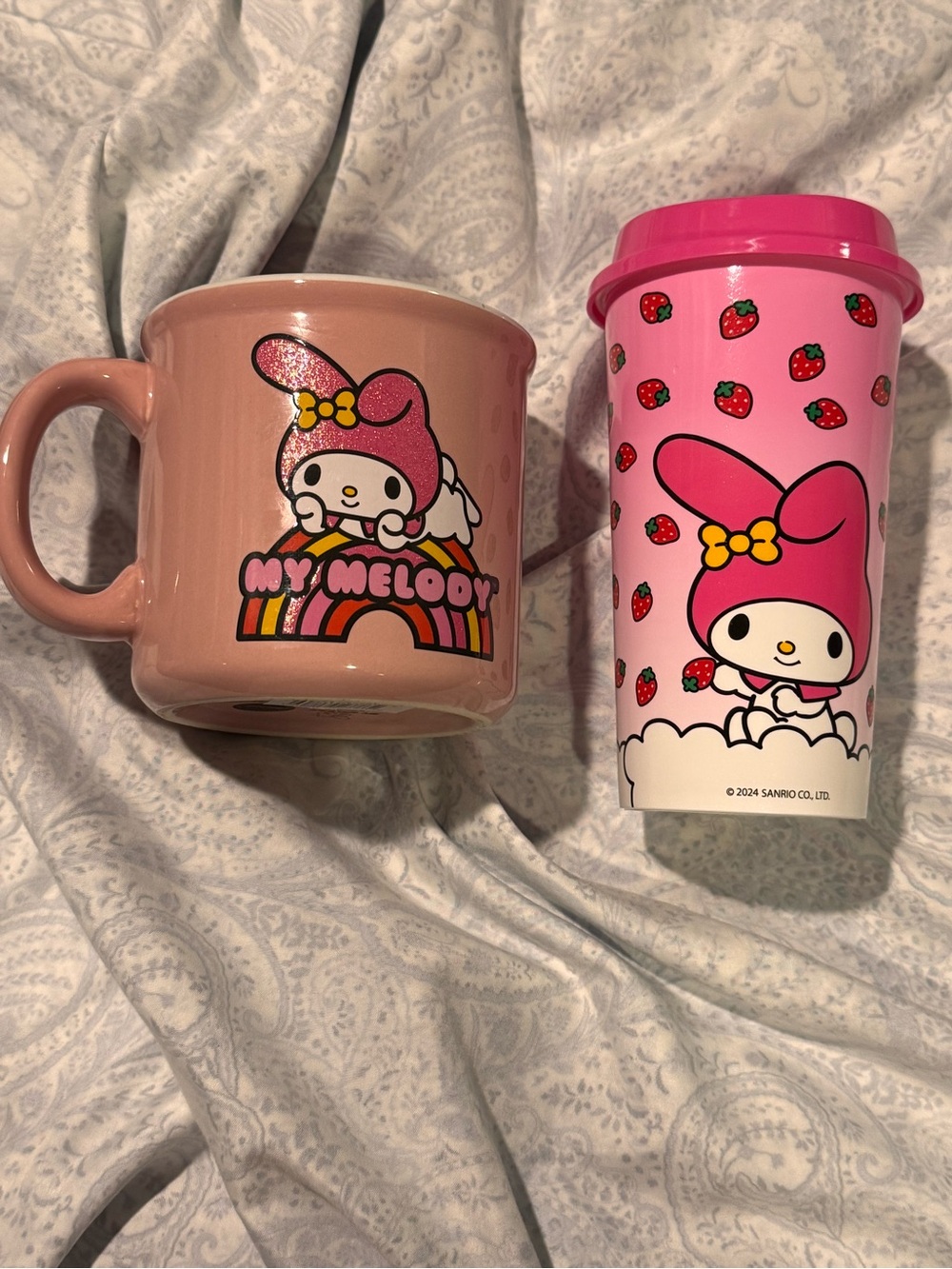 Hello Kitty My Melody Pink Ceramic Mug & Thick Plastic Travel Cup Set by Sanrio